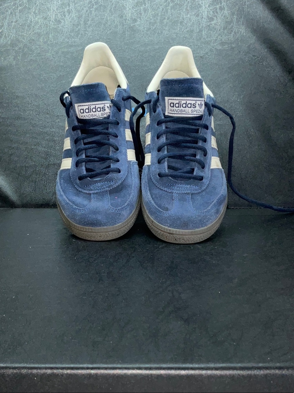 adidas Navy Suede Handball Spezial Sneakers with White Stripes